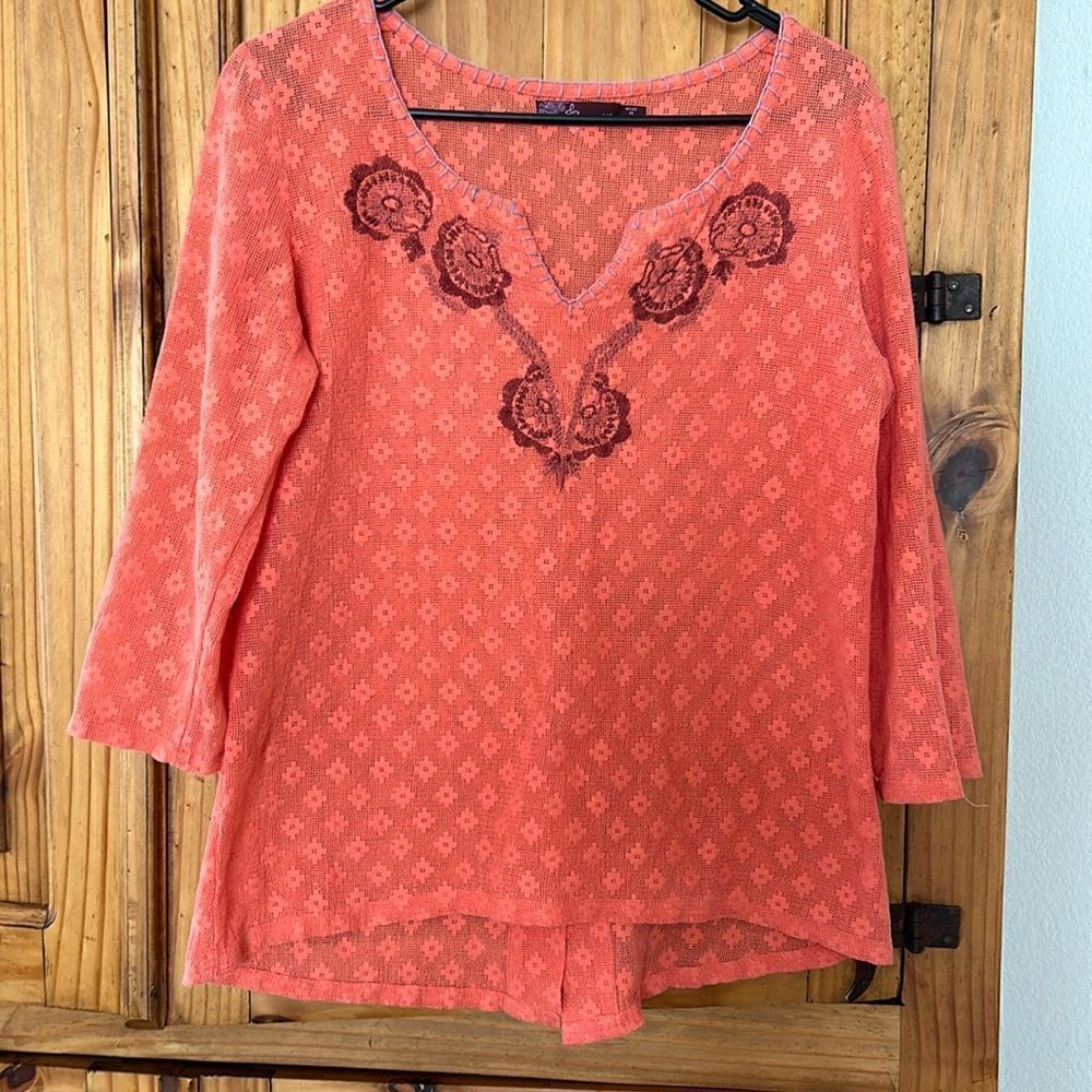 Prana Open Weave Embroidered Top